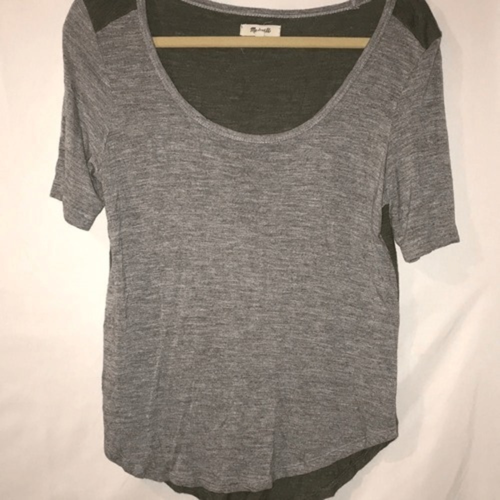 Madewell Womens Small Colorblock Scoop Neck Short Sleeve‎ Tee Gray Olive Green